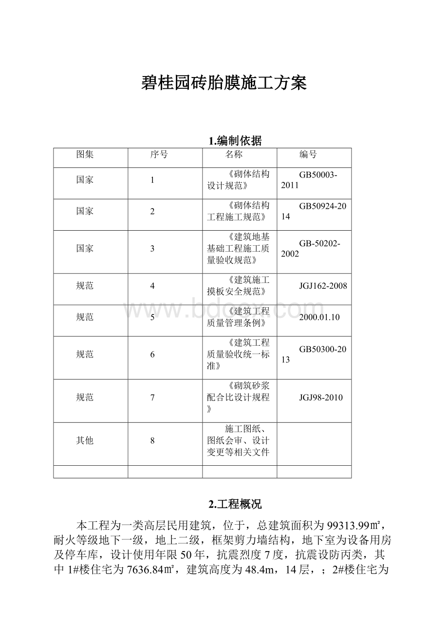 碧桂园砖胎膜施工方案.docx_第1页