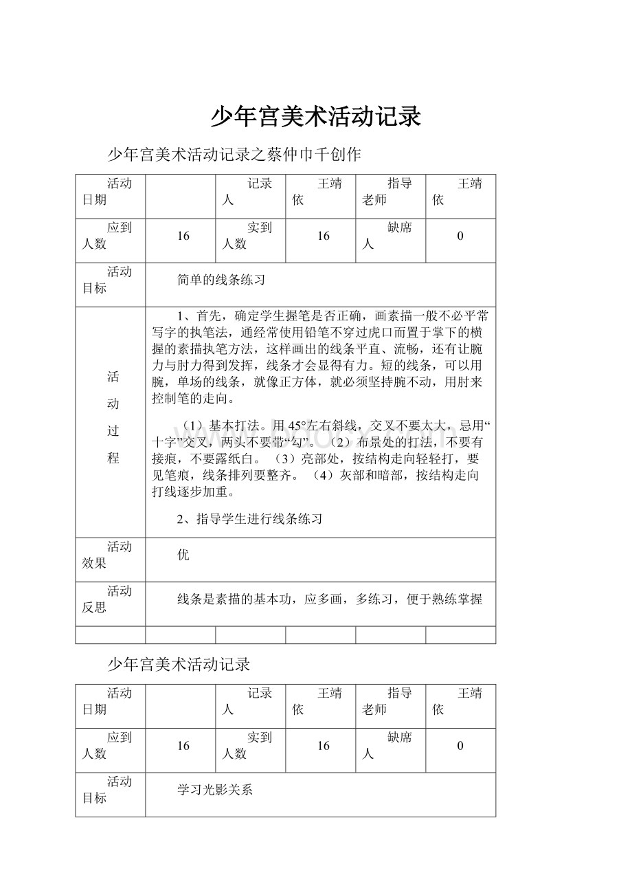 少年宫美术活动记录.docx_第1页