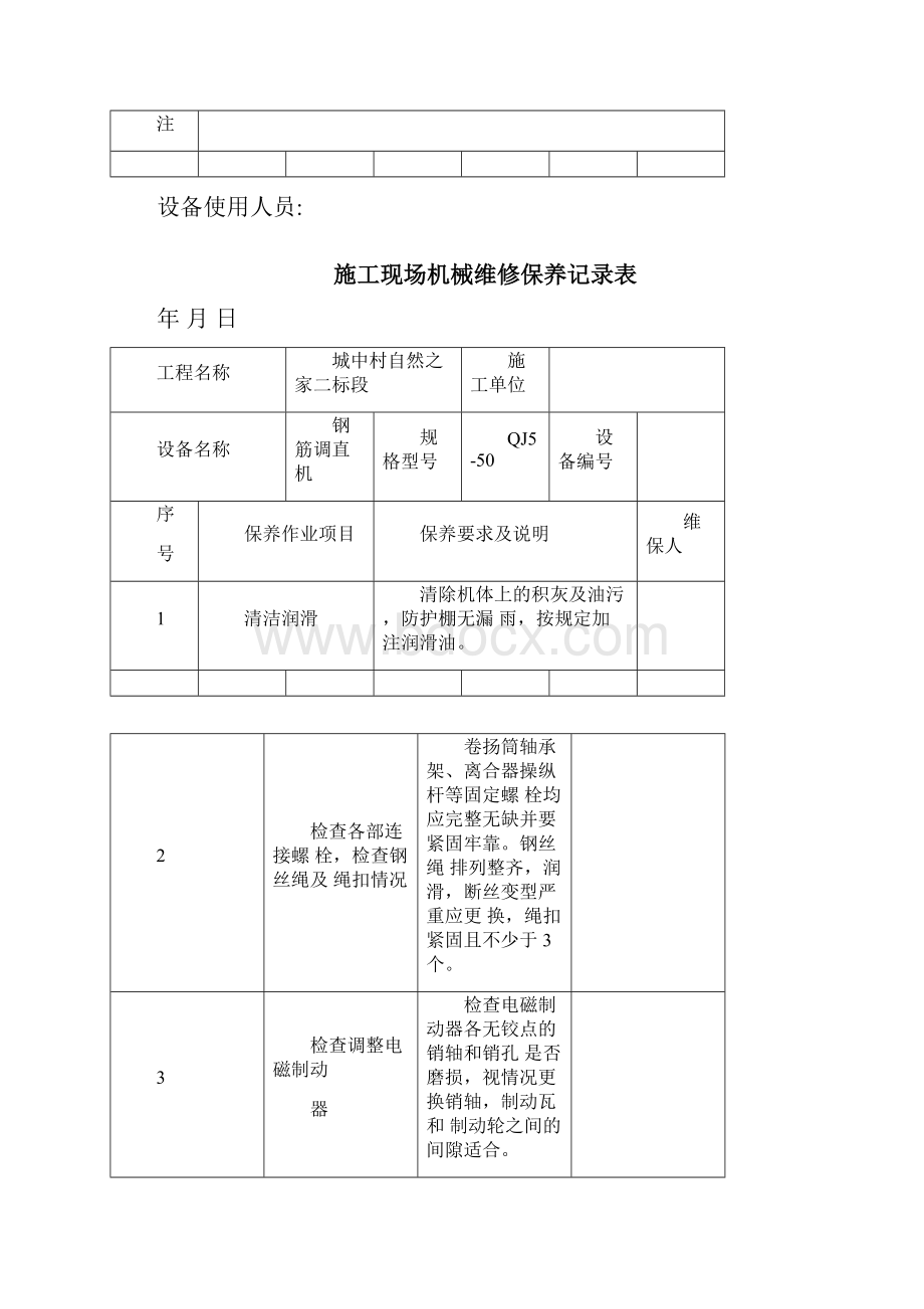 施工现场机械设备维修保养记录表.docx_第2页