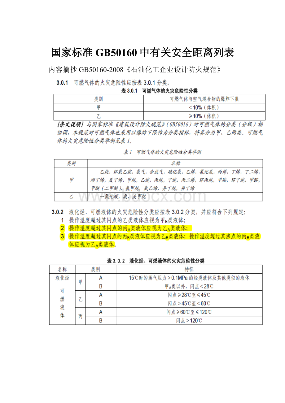 国家标准GB50160中有关安全距离列表.docx_第1页