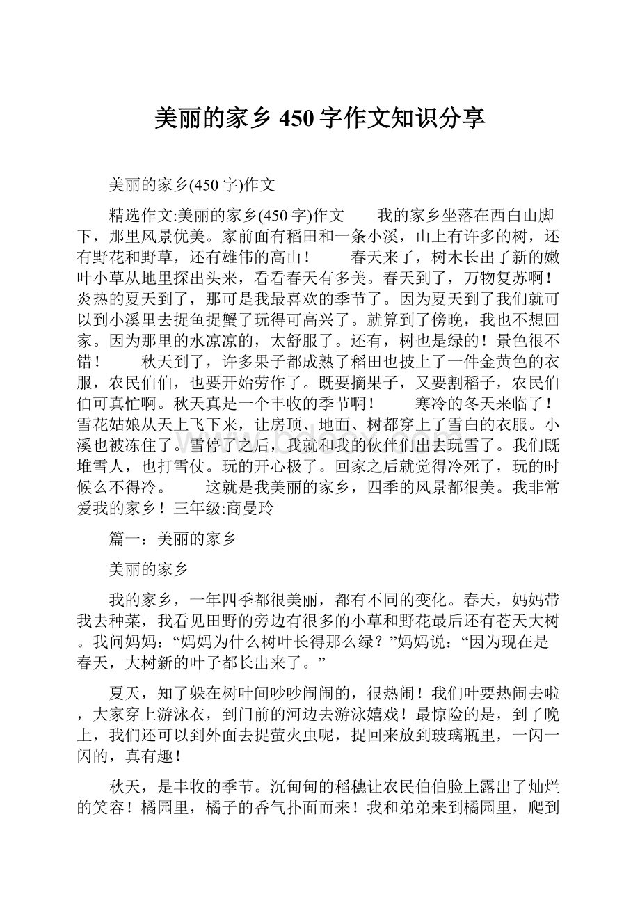 美丽的家乡450字作文知识分享.docx