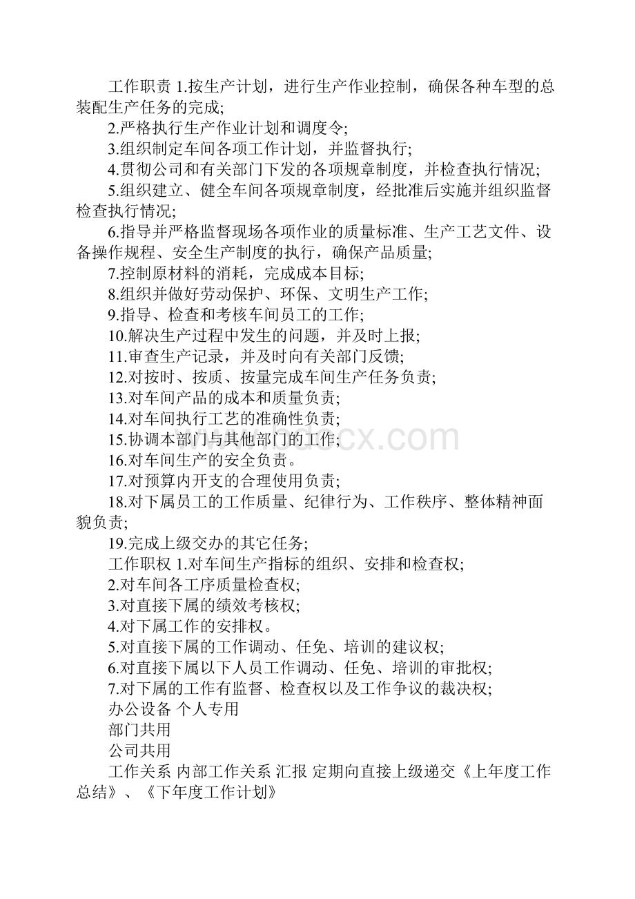 汽车制造厂总装车间主任职务说明书标准范本Word格式文档下载.docx_第2页