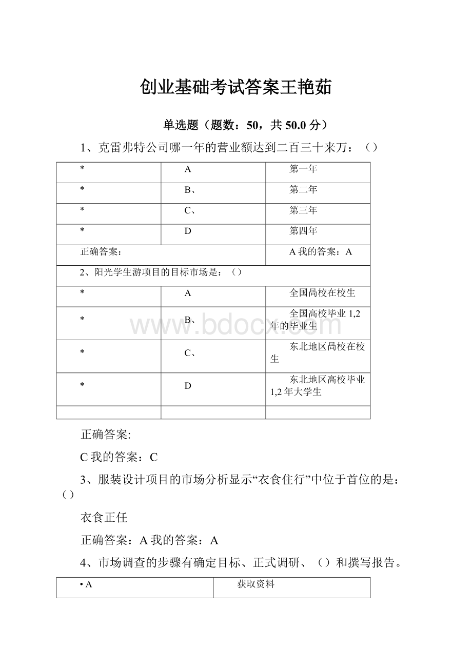 创业基础考试答案王艳茹Word格式文档下载.docx_第1页