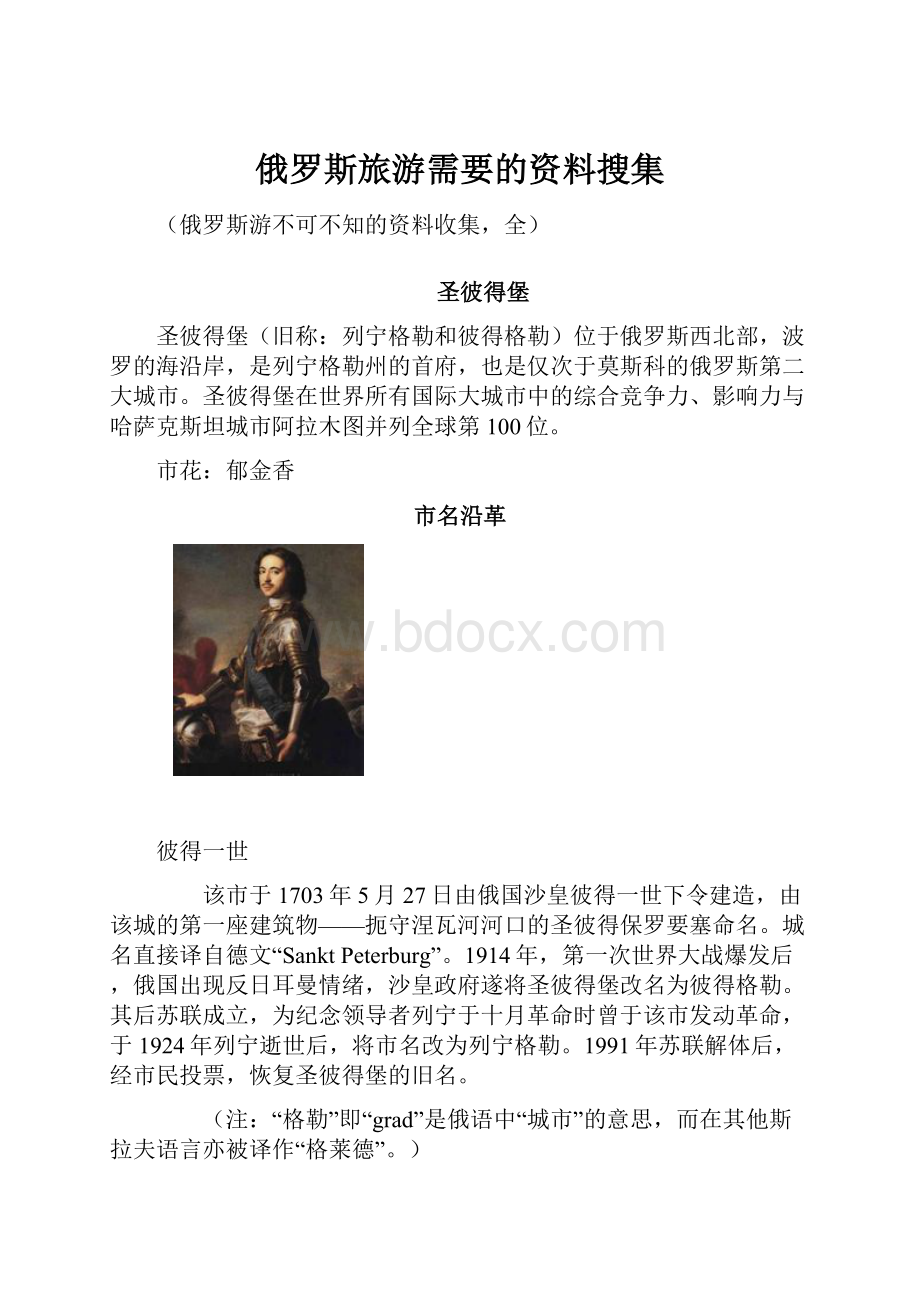 俄罗斯旅游需要的资料搜集.docx