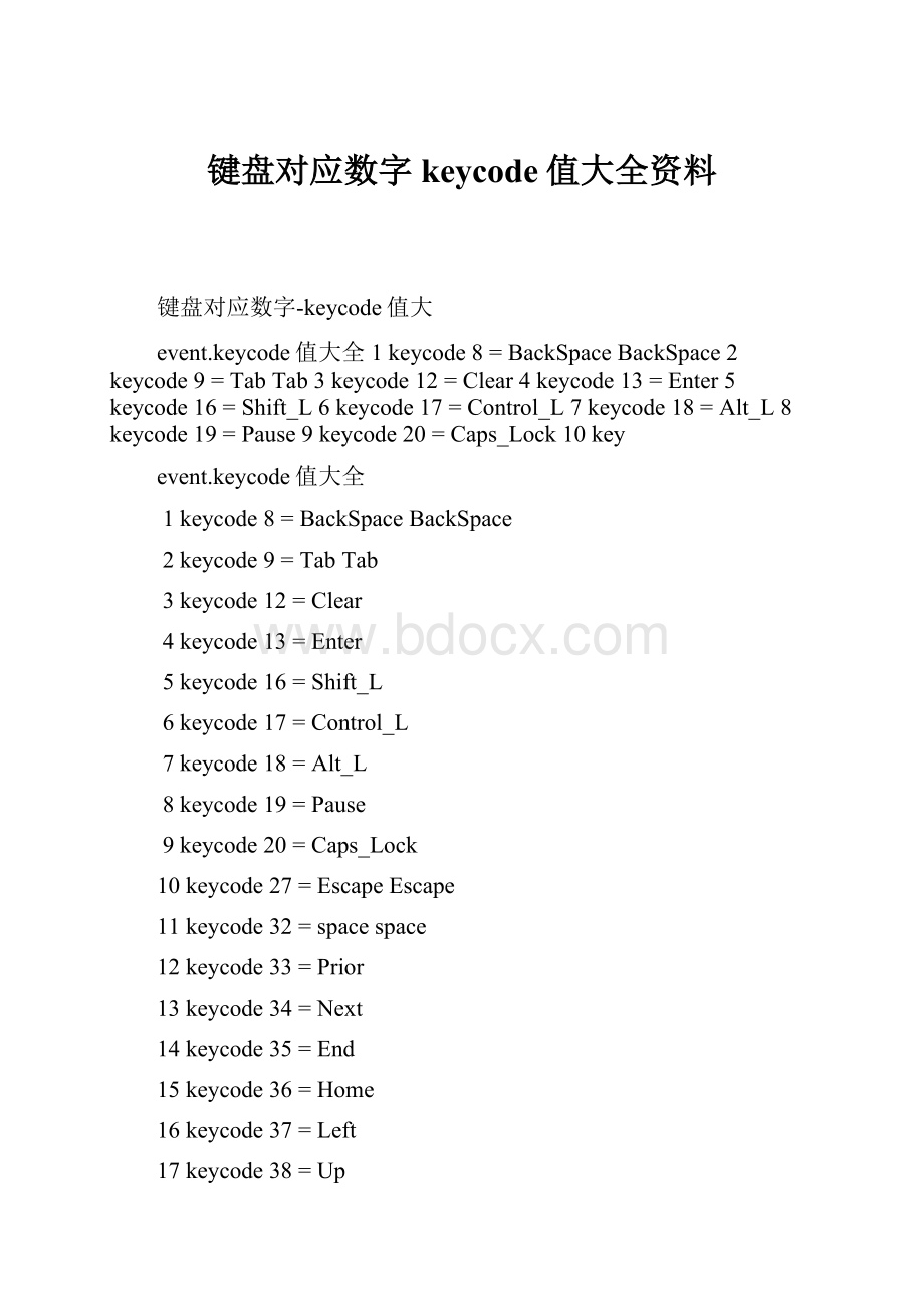 键盘对应数字keycode值大全资料.docx_第1页