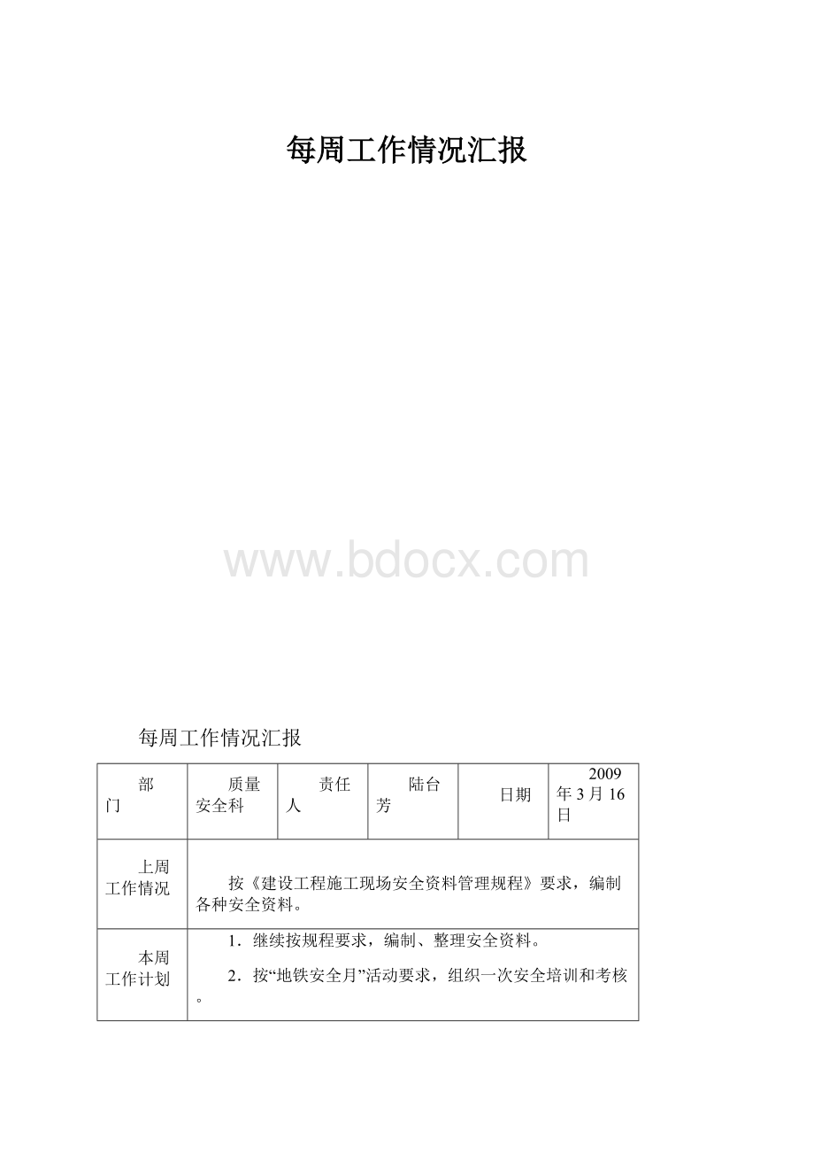 每周工作情况汇报.docx