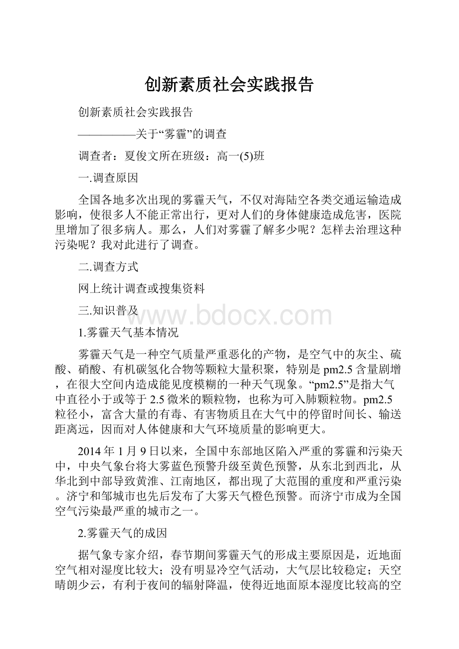 创新素质社会实践报告Word文档下载推荐.docx