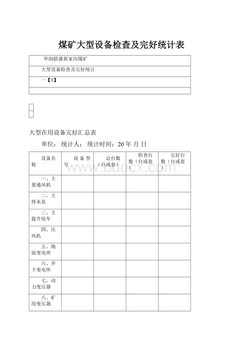 煤矿大型设备检查及完好统计表.docx_第1页