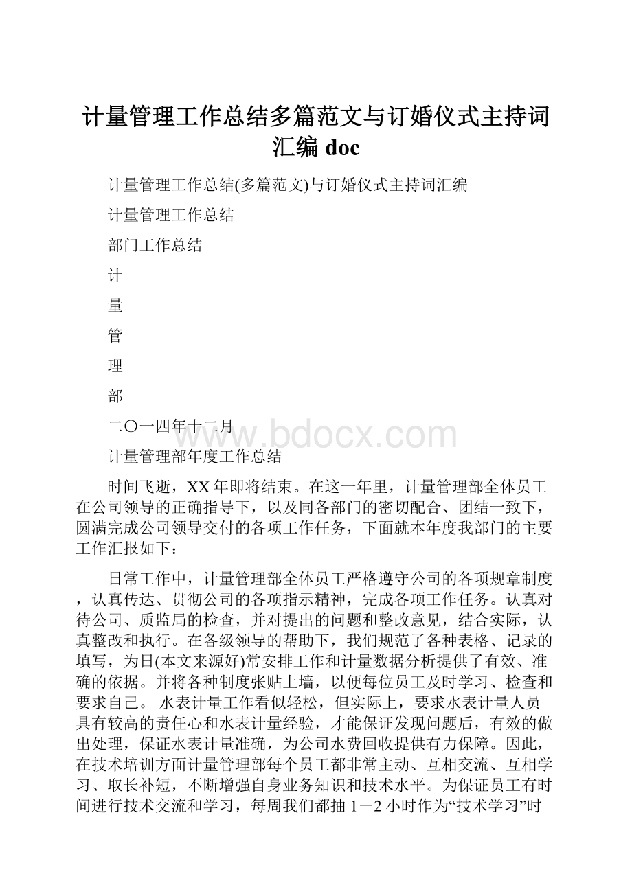 计量管理工作总结多篇范文与订婚仪式主持词汇编doc.docx_第1页