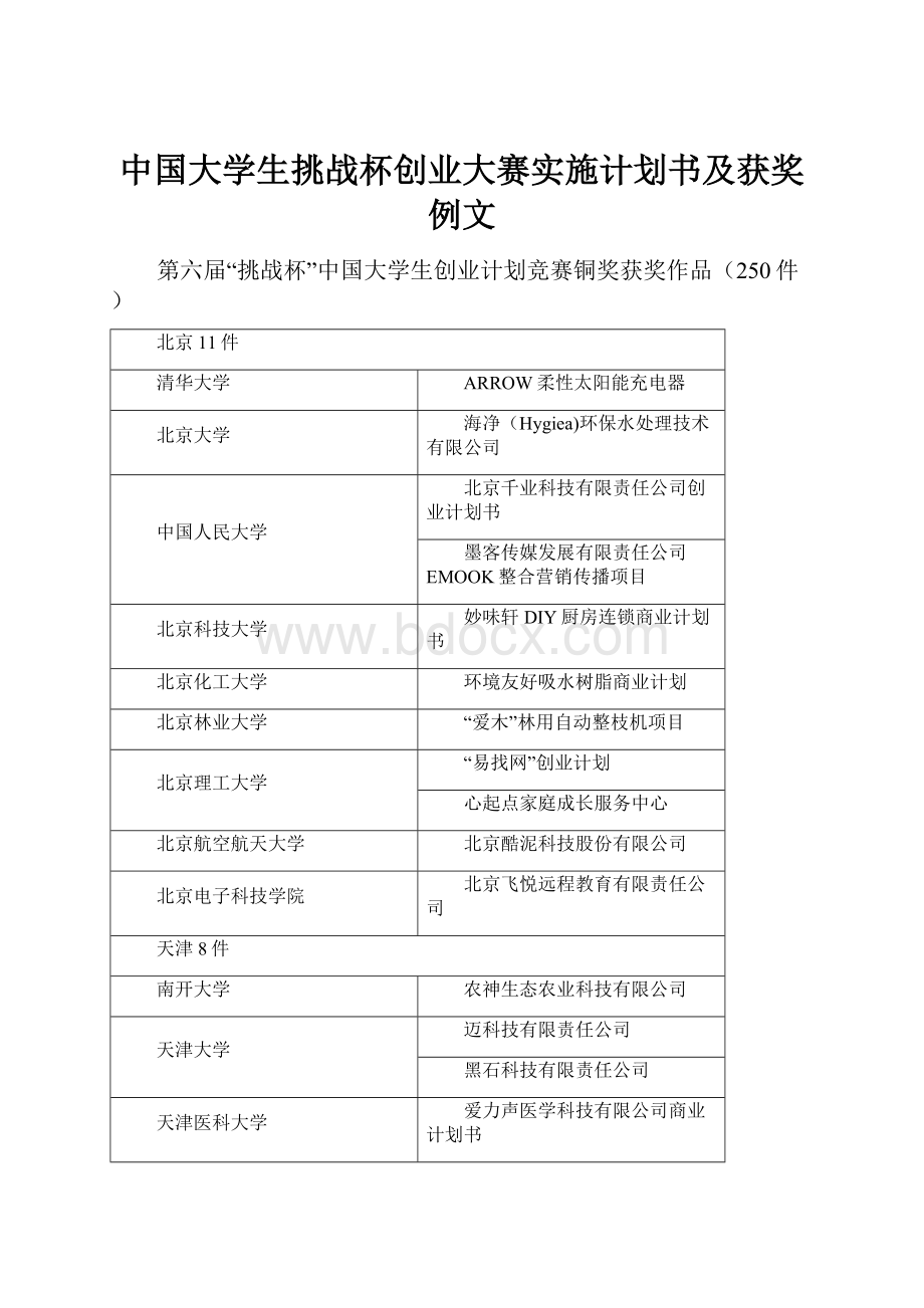 中国大学生挑战杯创业大赛实施计划书及获奖例文.docx_第1页