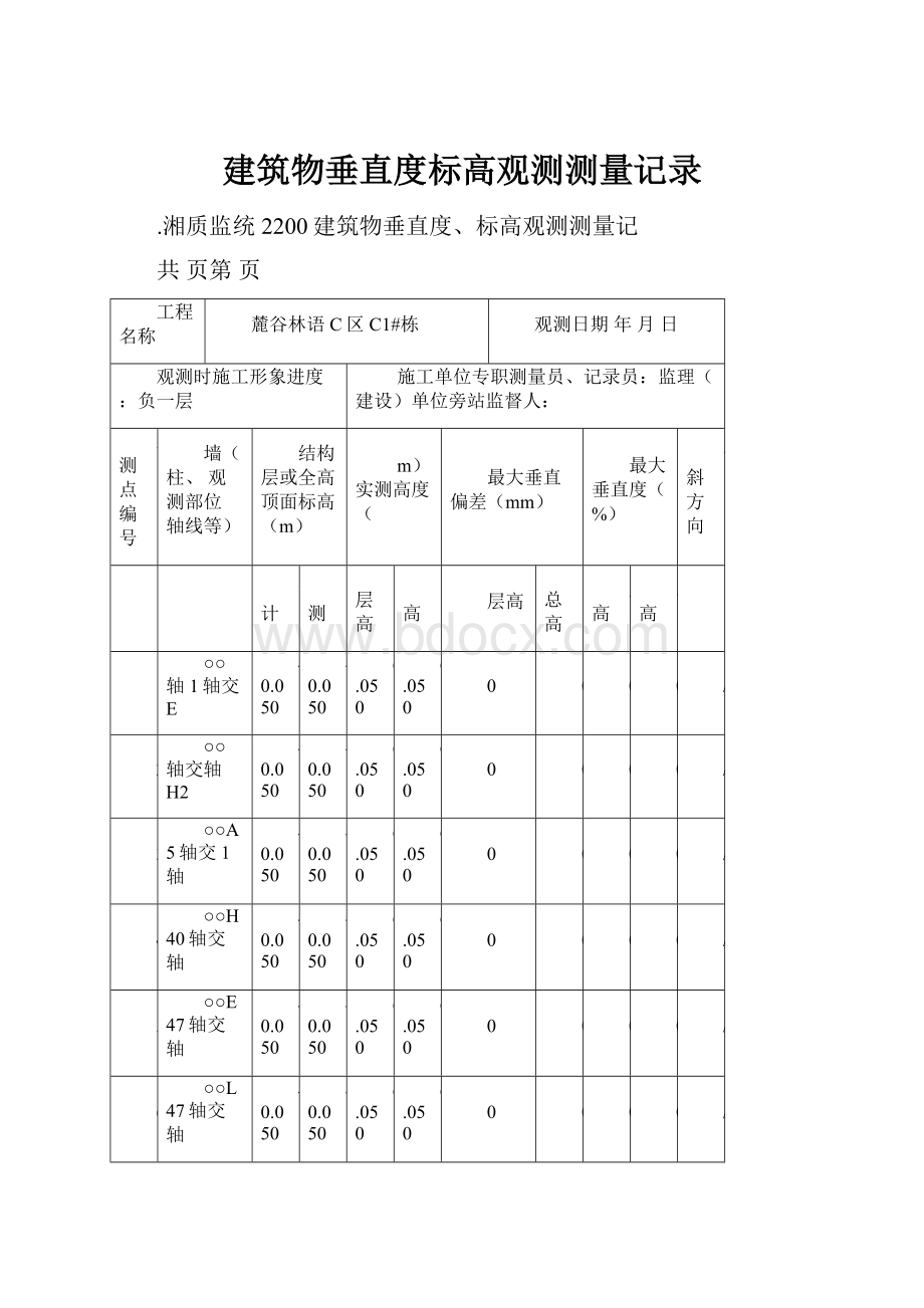 建筑物垂直度标高观测测量记录.docx