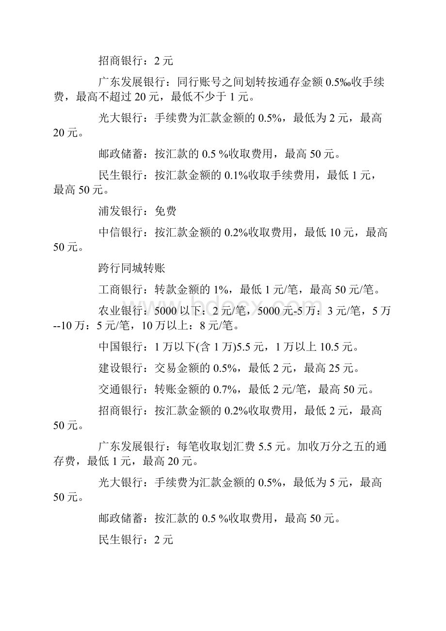 工行农行建行招行等各大网银转账手续费一览表Word格式文档下载.docx_第2页