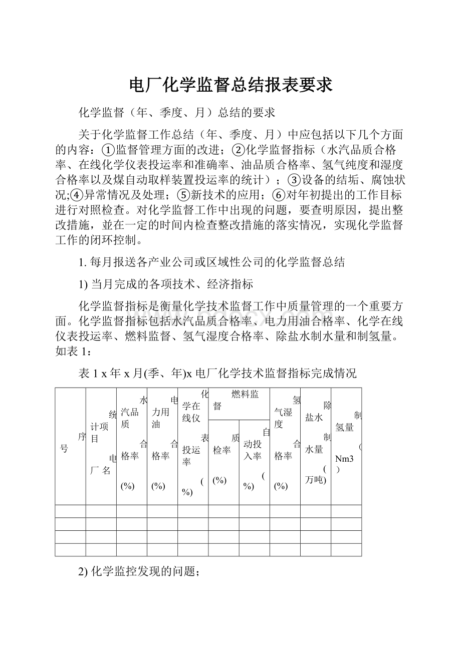 电厂化学监督总结报表要求.docx_第1页