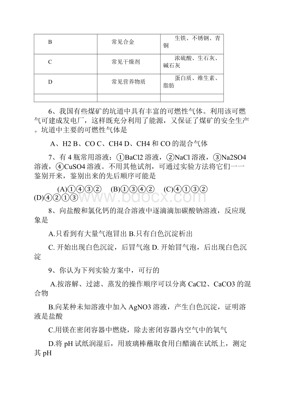 初三升高一新生入学分班考试化学试题.docx_第2页