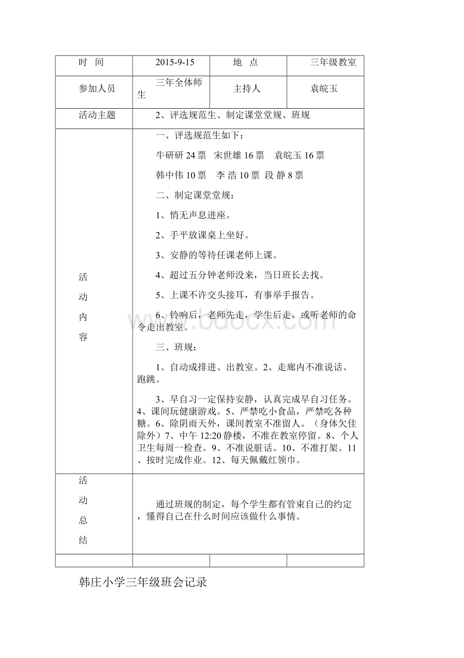 韩庄小学三年级班会记录.docx_第2页