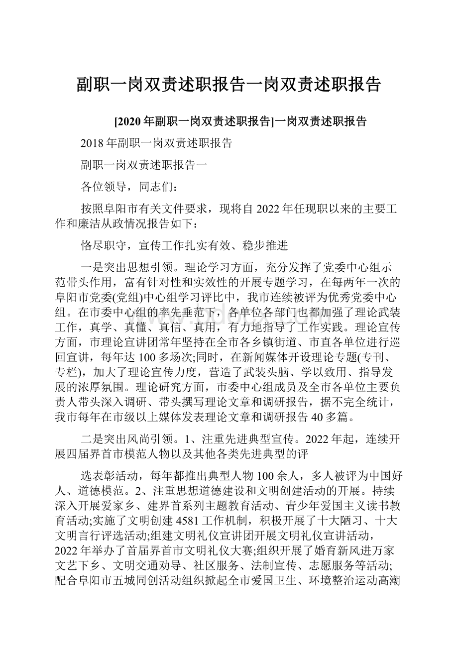 副职一岗双责述职报告一岗双责述职报告Word格式文档下载.docx