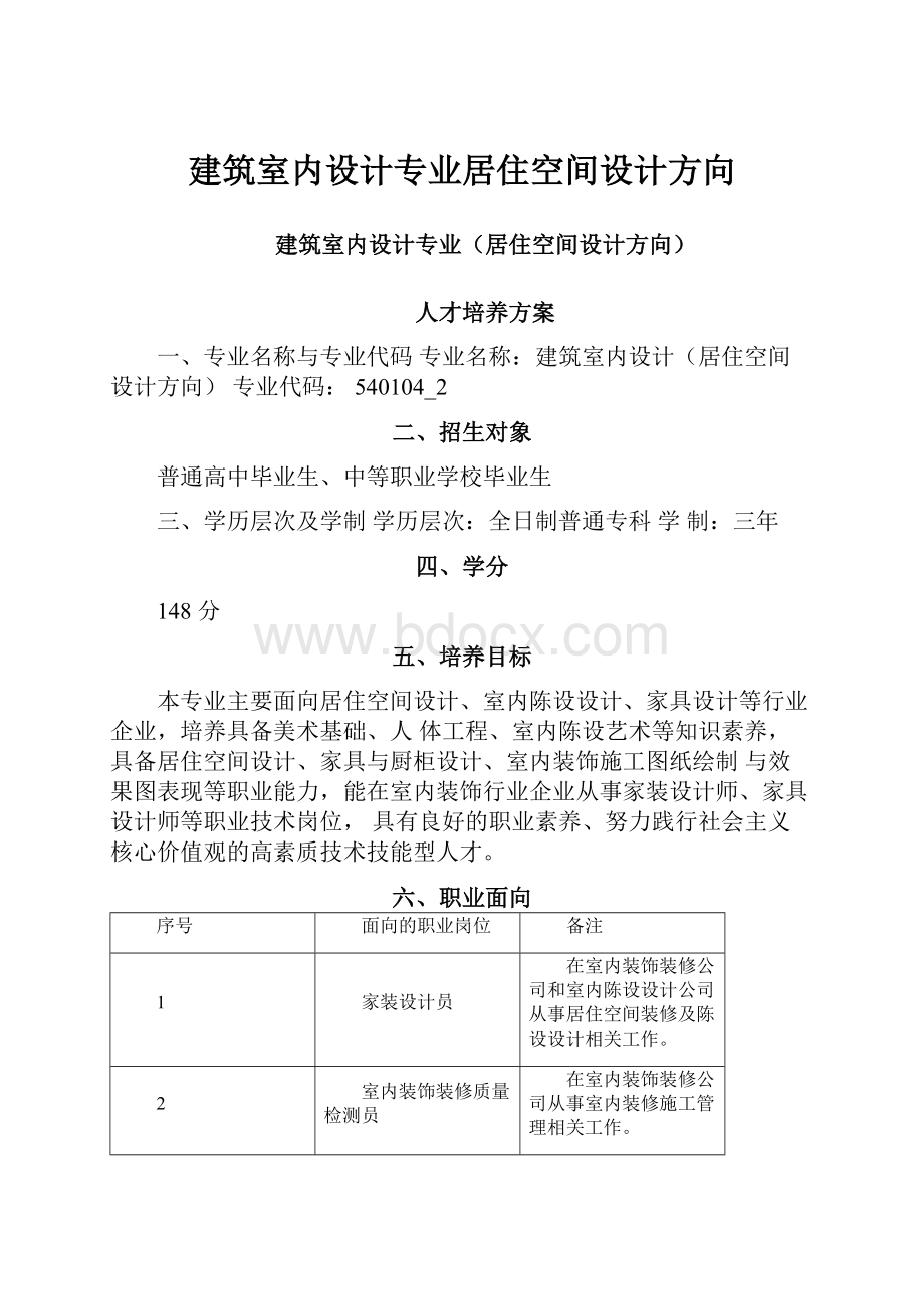 建筑室内设计专业居住空间设计方向Word文档下载推荐.docx_第1页