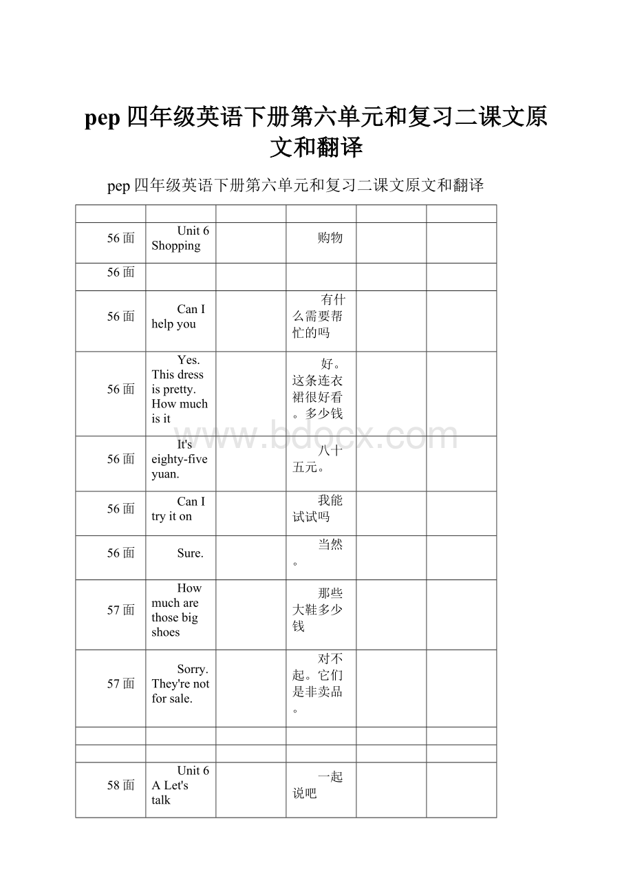 pep四年级英语下册第六单元和复习二课文原文和翻译.docx_第1页