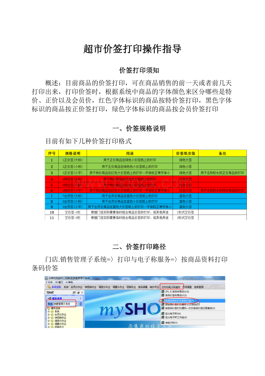 超市价签打印操作指导Word格式.docx