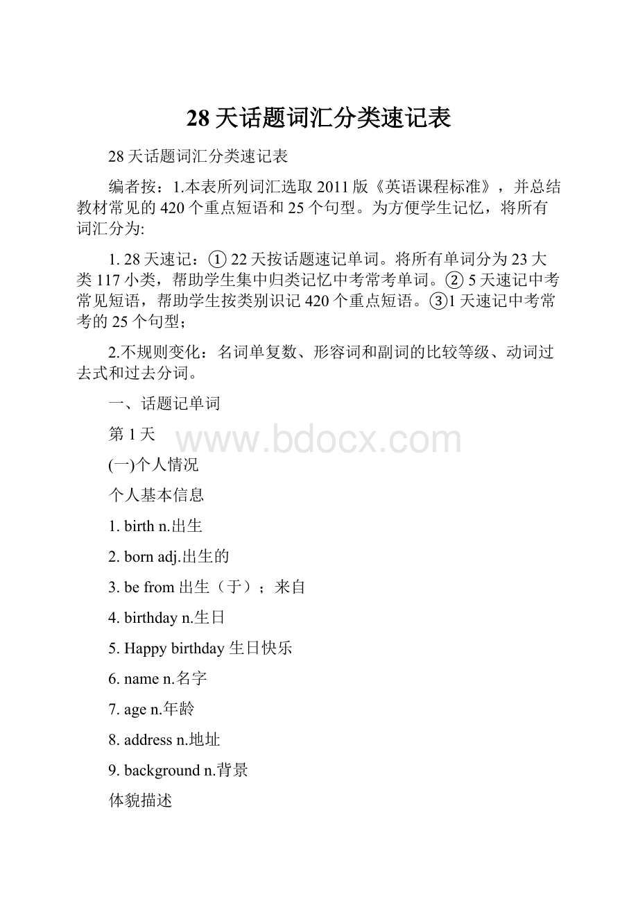 28天话题词汇分类速记表.docx