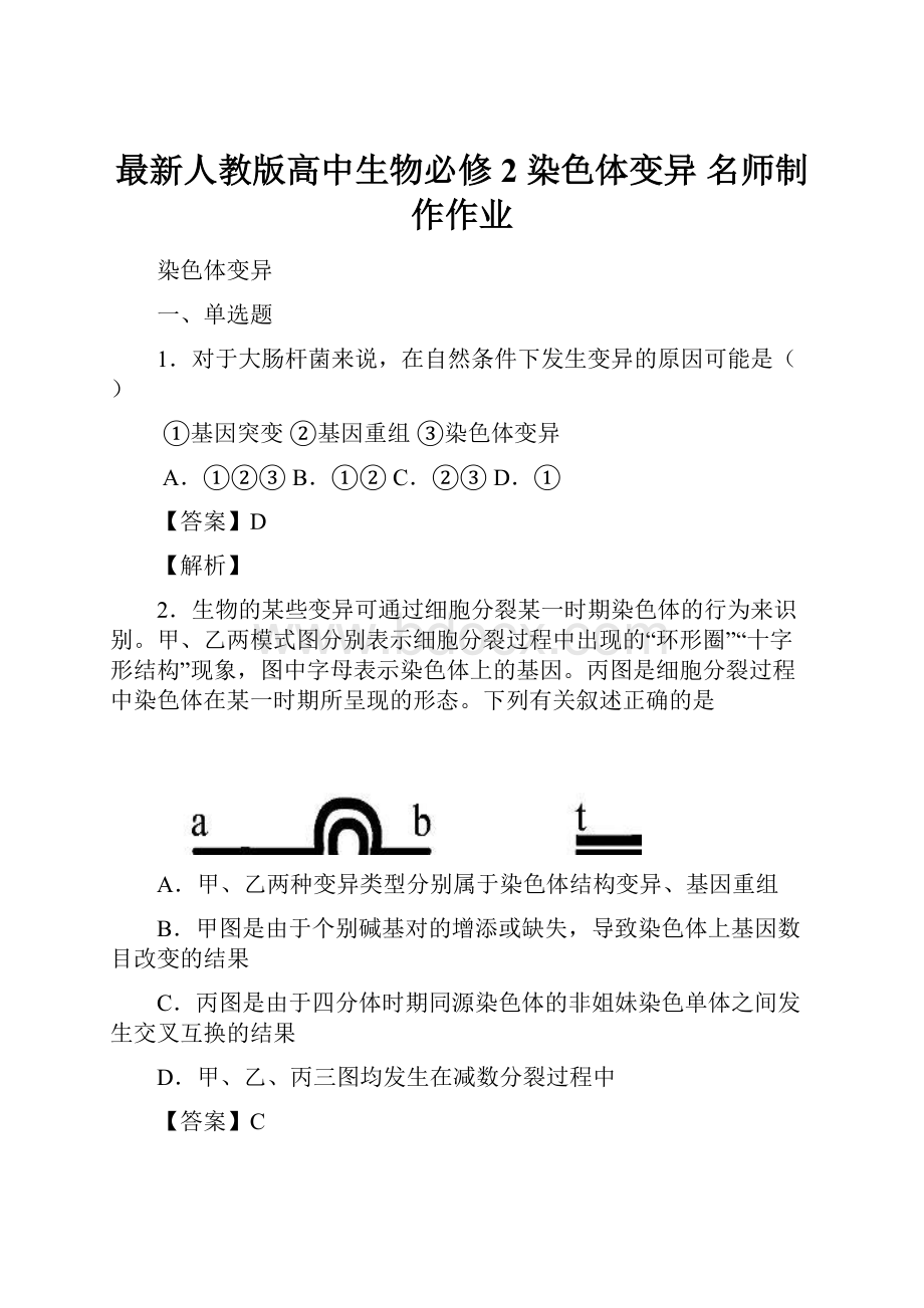 最新人教版高中生物必修2染色体变异名师制作作业.docx_第1页