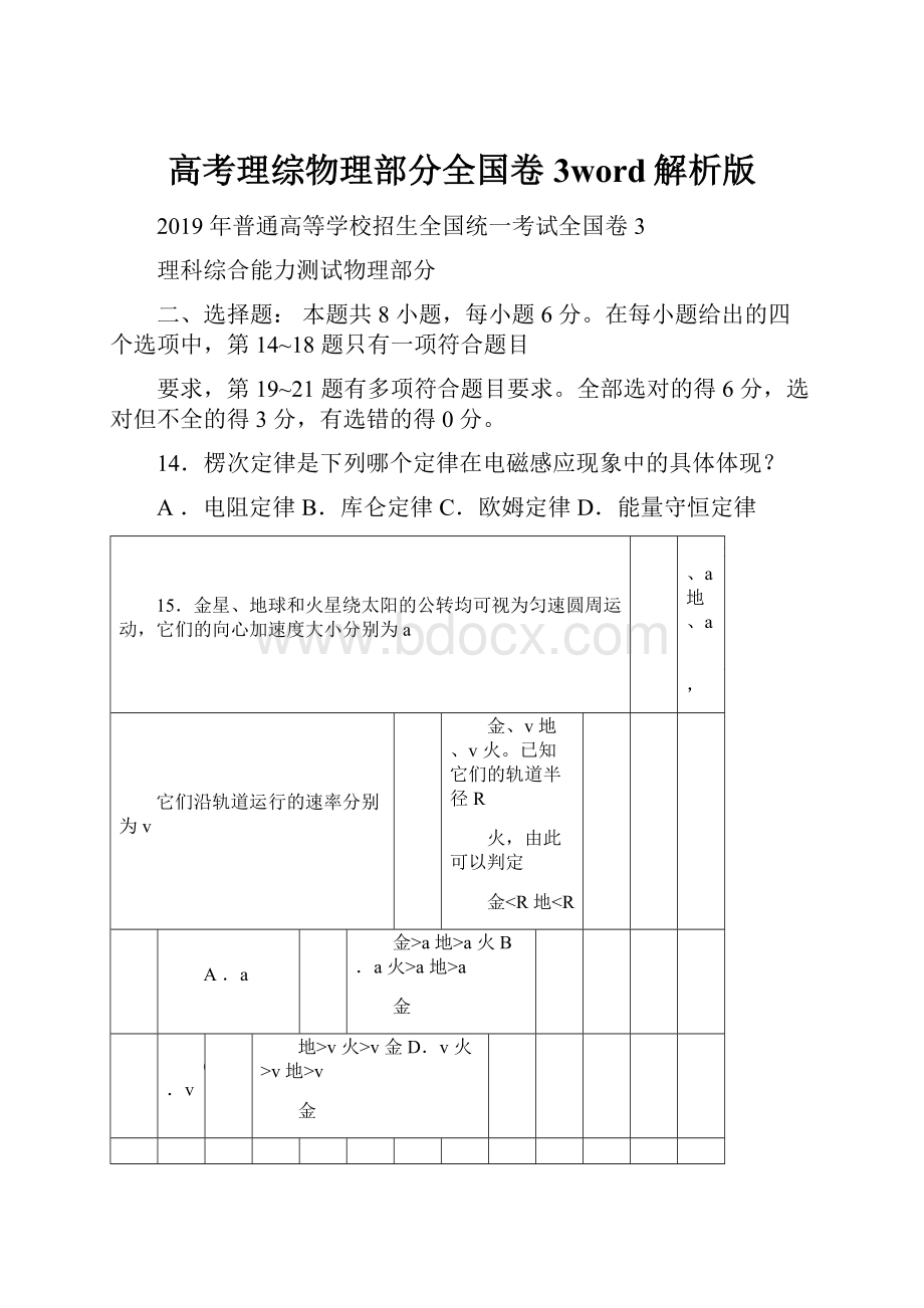 高考理综物理部分全国卷3word解析版.docx_第1页