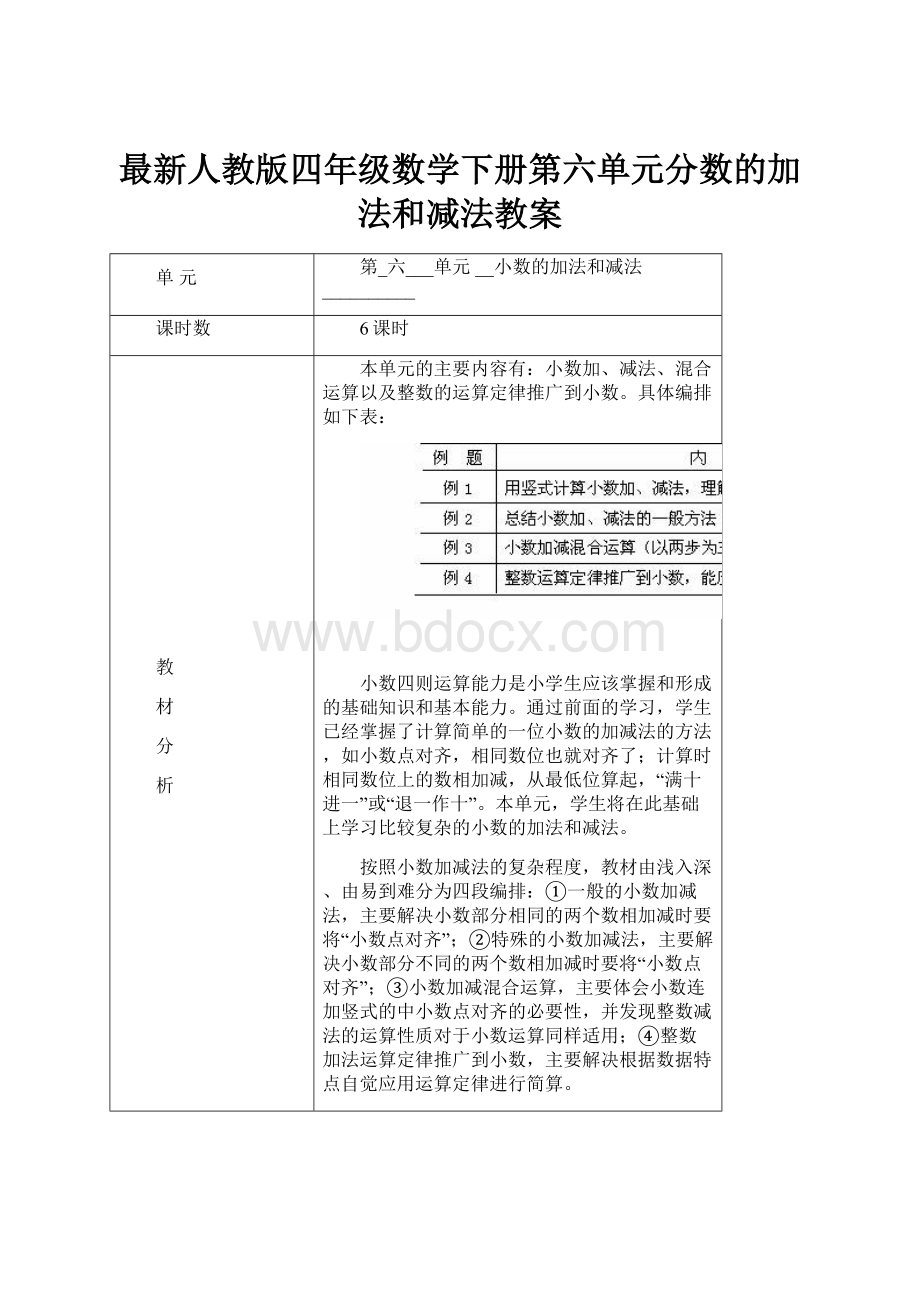 最新人教版四年级数学下册第六单元分数的加法和减法教案.docx_第1页