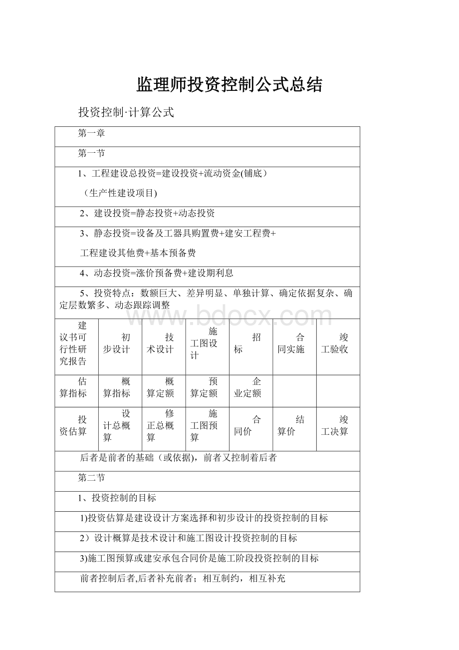 监理师投资控制公式总结Word下载.docx