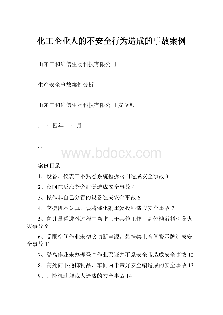 化工企业人的不安全行为造成的事故案例文档格式.docx_第1页