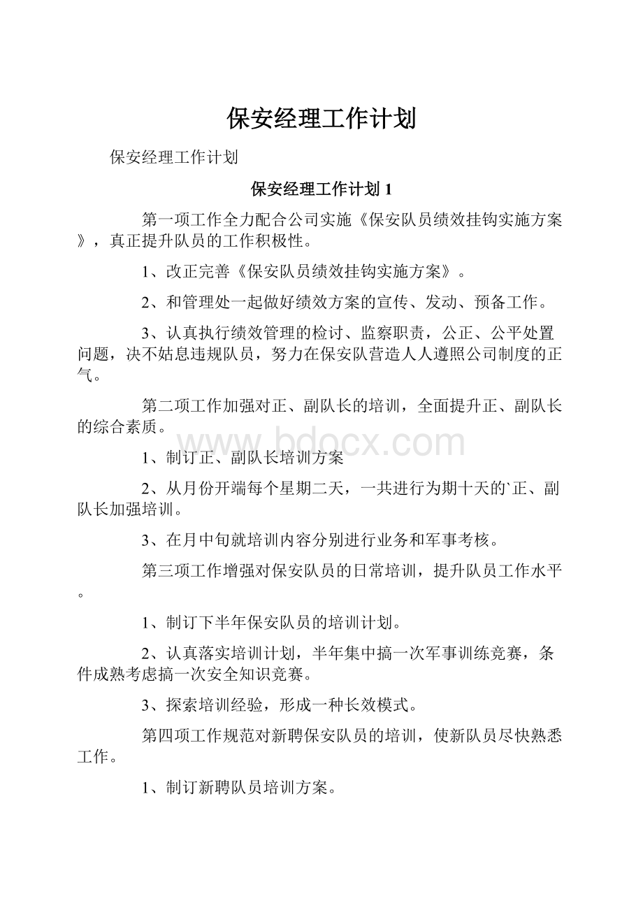 保安经理工作计划Word文档格式.docx