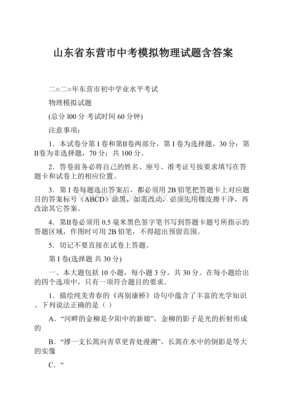 山东省东营市中考模拟物理试题含答案.docx