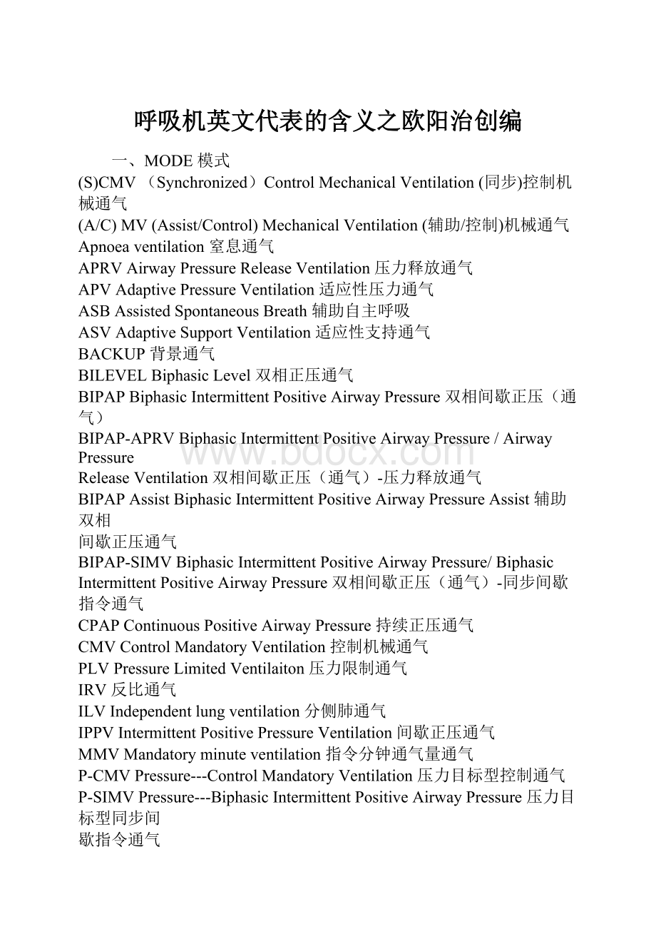 呼吸机英文代表的含义之欧阳治创编Word格式文档下载.docx