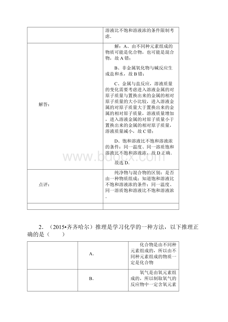 化学中考试题混合物和纯净物单质和化合物含答案.docx_第2页