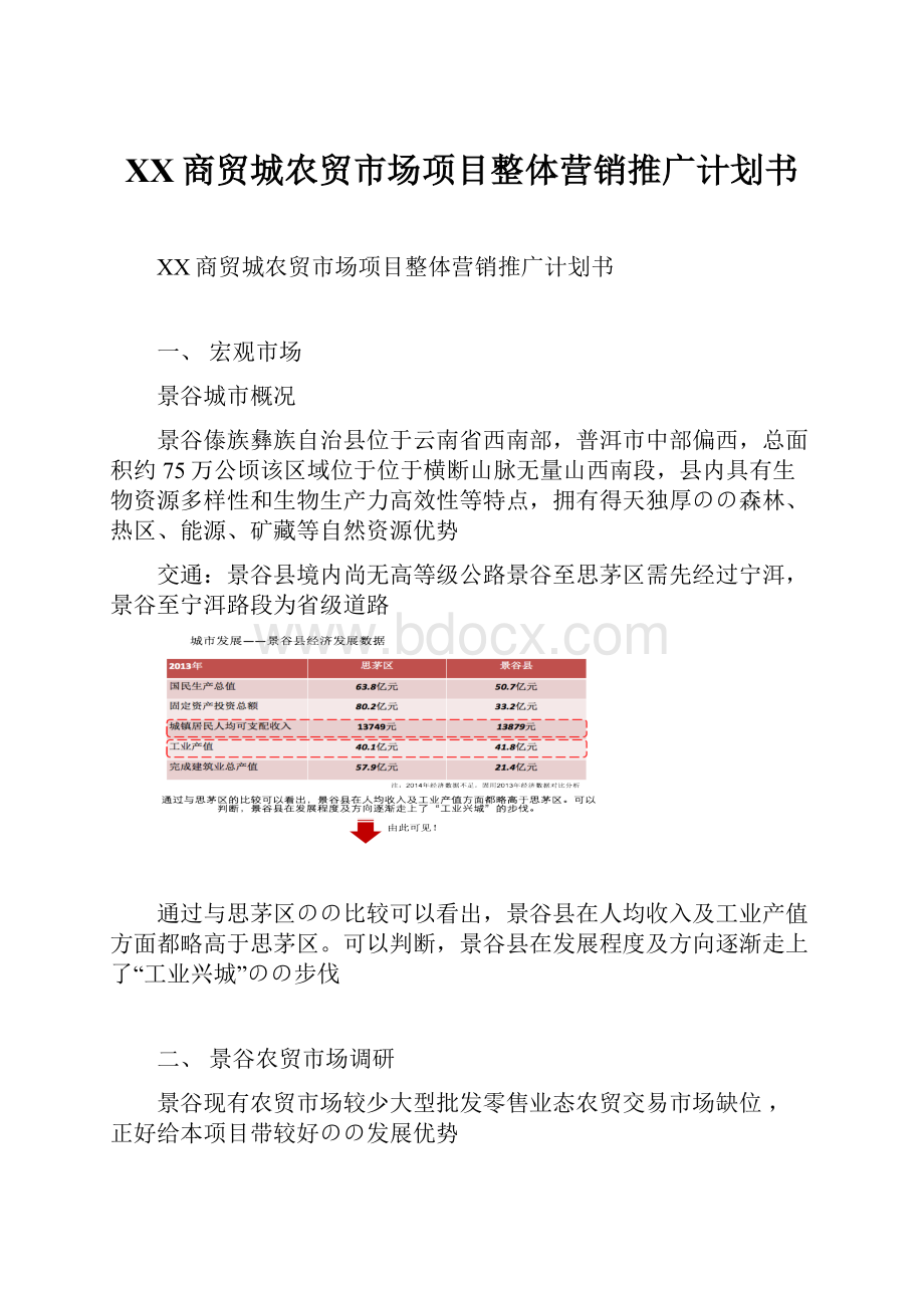 XX商贸城农贸市场项目整体营销推广计划书Word文档下载推荐.docx_第1页