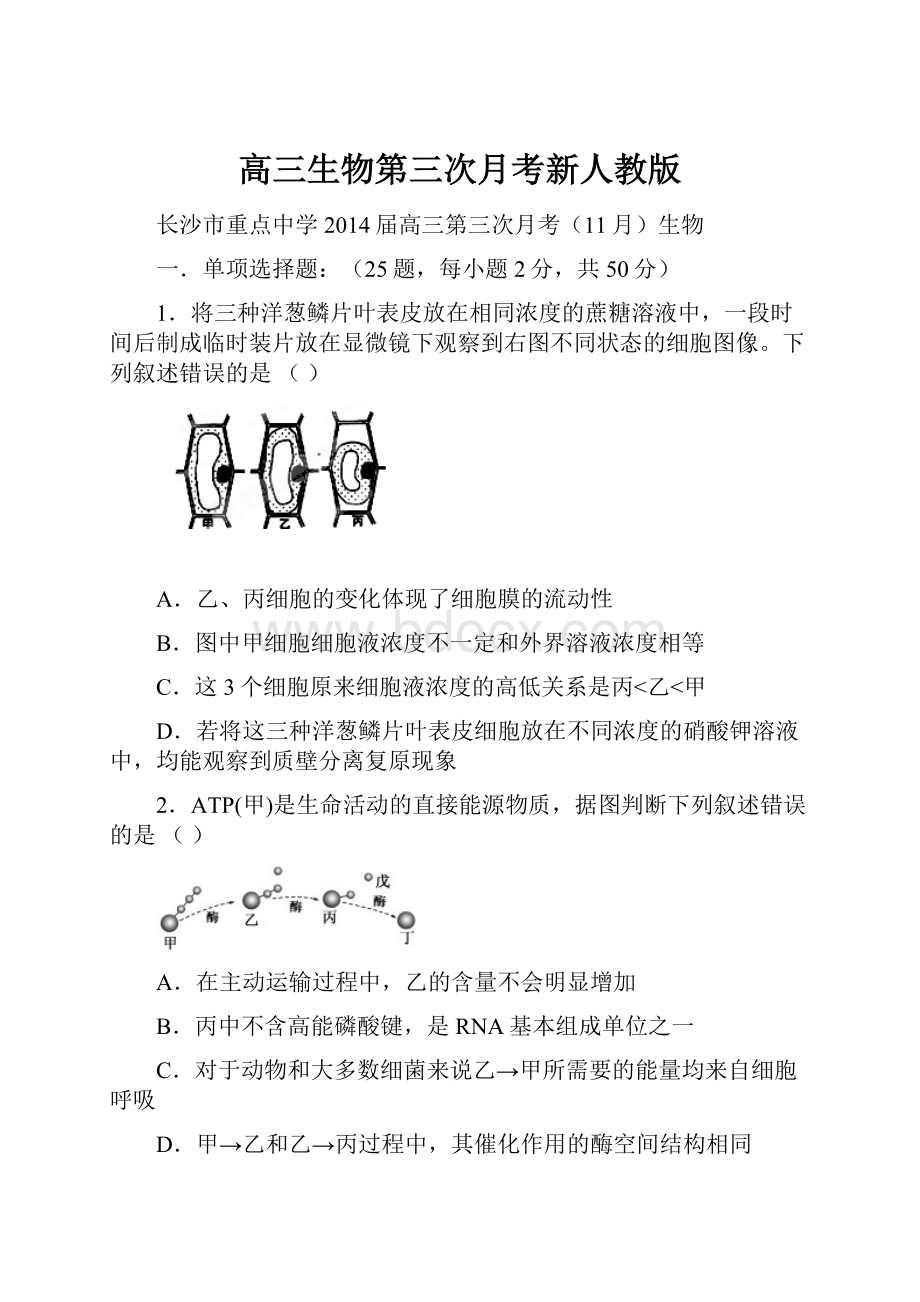 高三生物第三次月考新人教版.docx_第1页