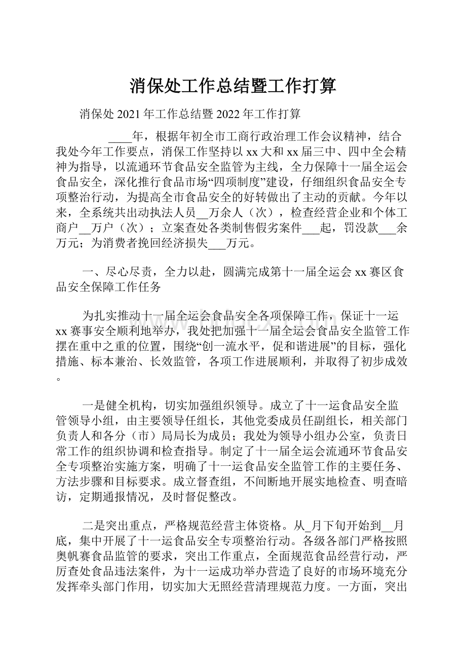 消保处工作总结暨工作打算Word文档下载推荐.docx_第1页