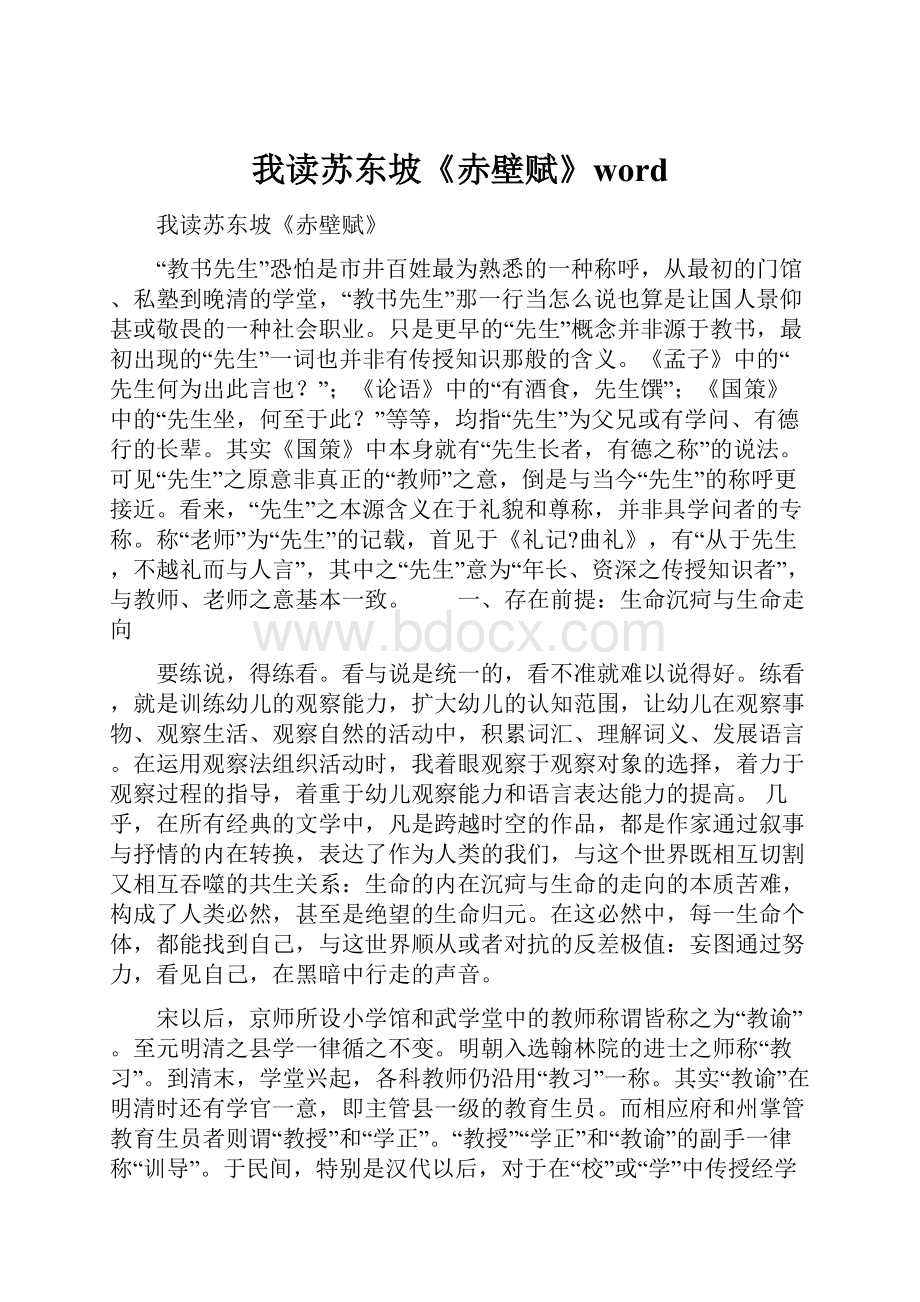 我读苏东坡《赤壁赋》word.docx_第1页