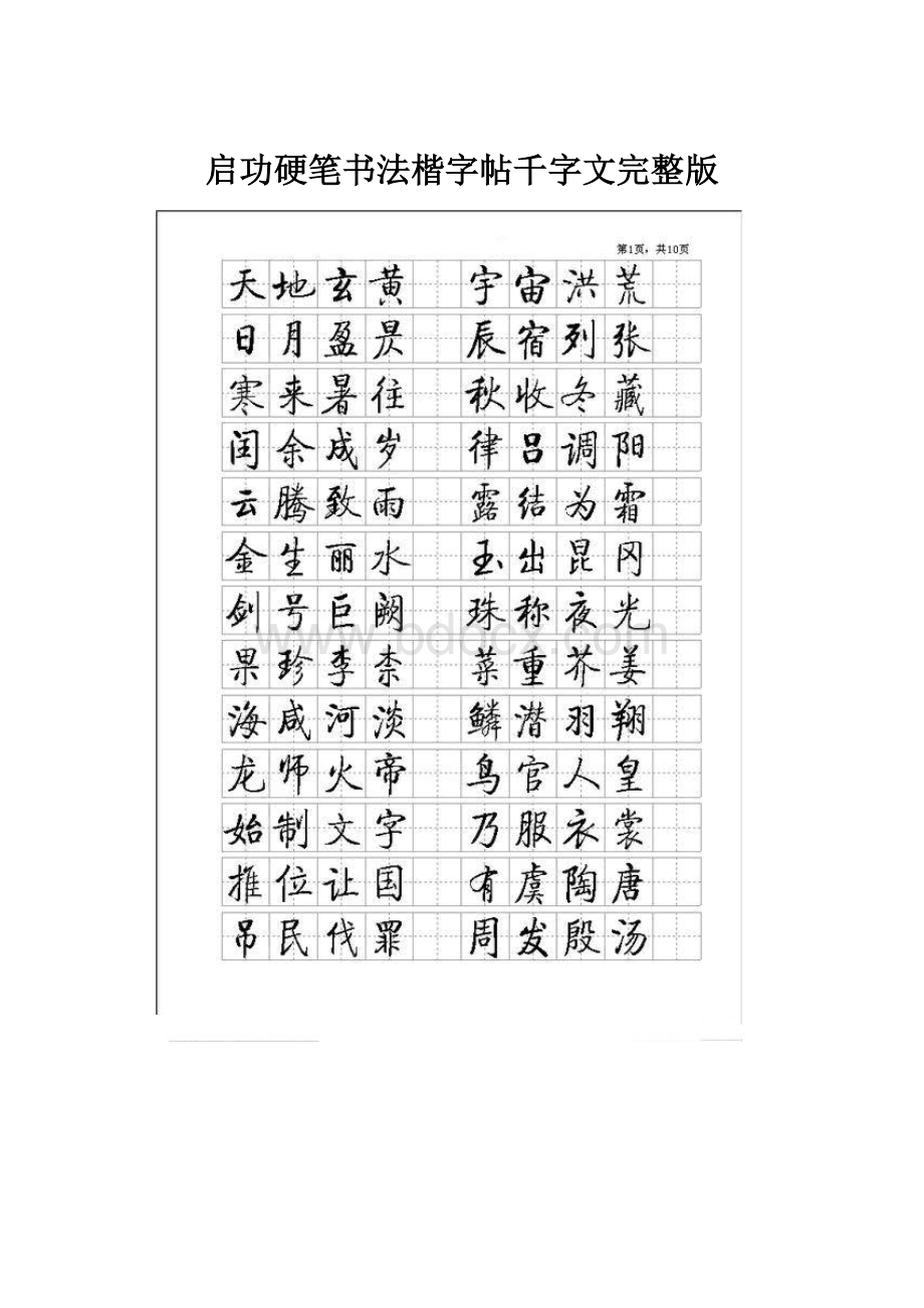 启功硬笔书法楷字帖千字文完整版.docx_第1页