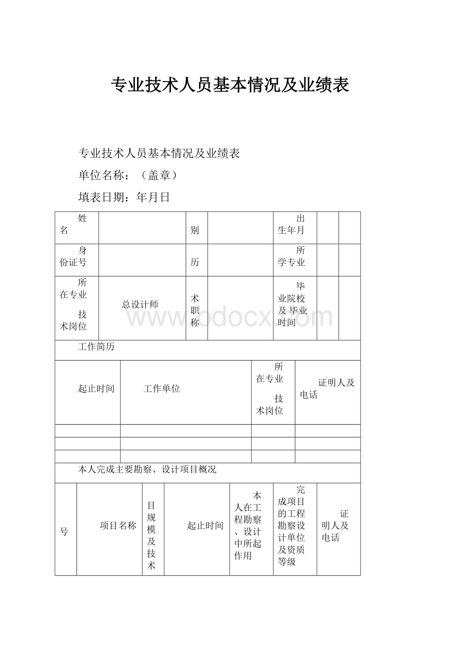 专业技术人员基本情况及业绩表.docx