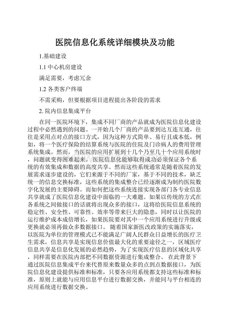 医院信息化系统详细模块及功能Word格式.docx_第1页