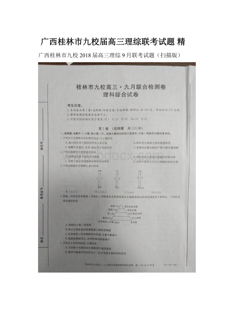 广西桂林市九校届高三理综联考试题 精.docx_第1页