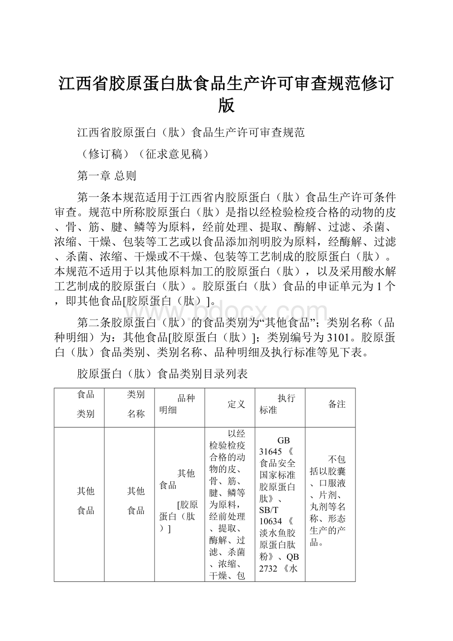 江西省胶原蛋白肽食品生产许可审查规范修订版.docx_第1页