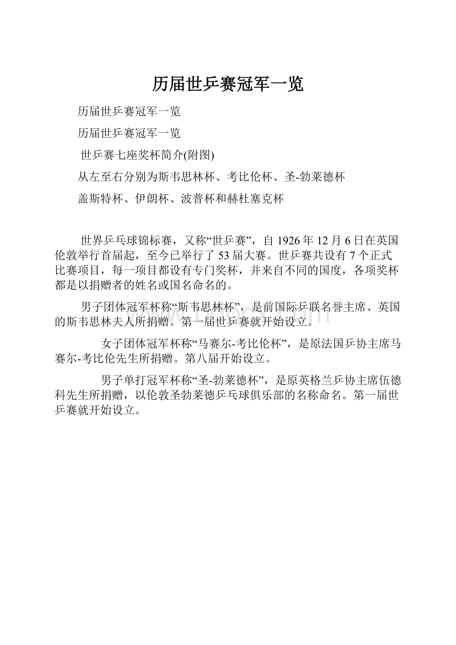 历届世乒赛冠军一览.docx_第1页