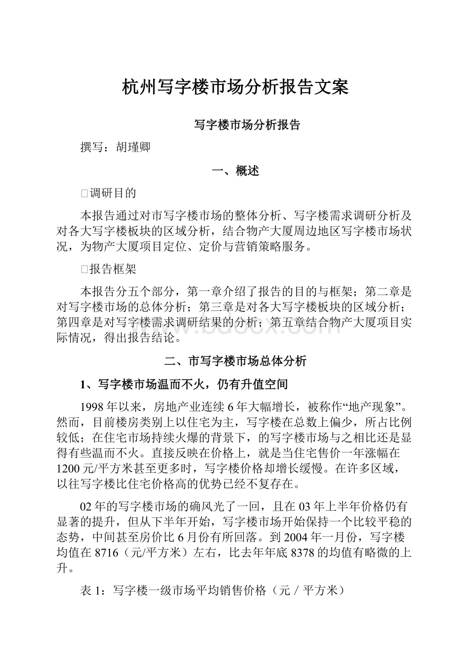杭州写字楼市场分析报告文案.docx_第1页
