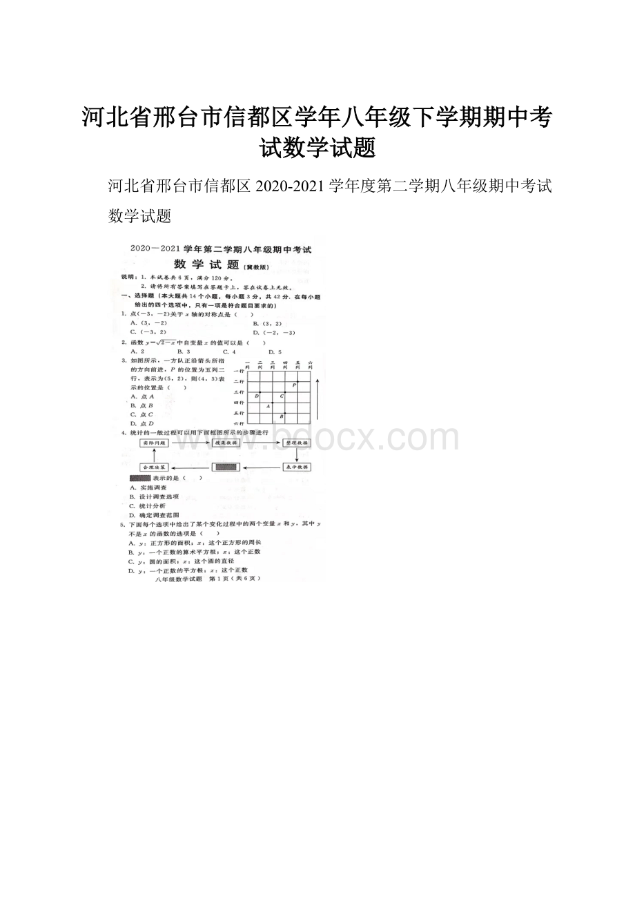 河北省邢台市信都区学年八年级下学期期中考试数学试题.docx_第1页