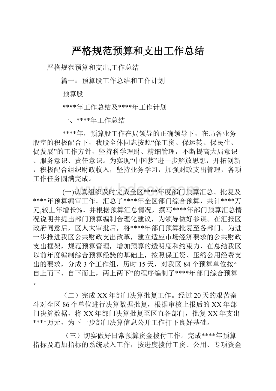 严格规范预算和支出工作总结.docx_第1页