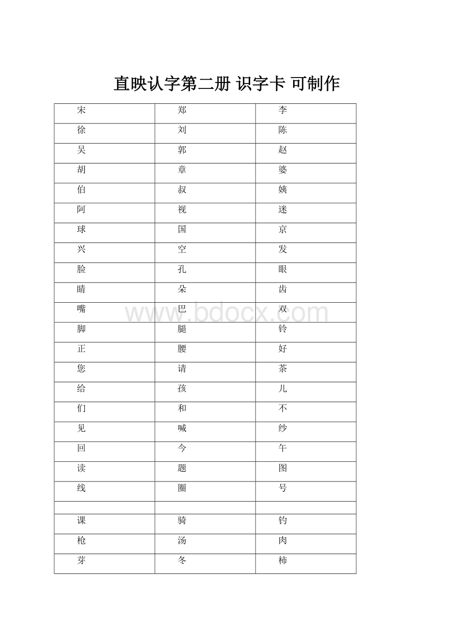 直映认字第二册 识字卡 可制作Word文档格式.docx_第1页