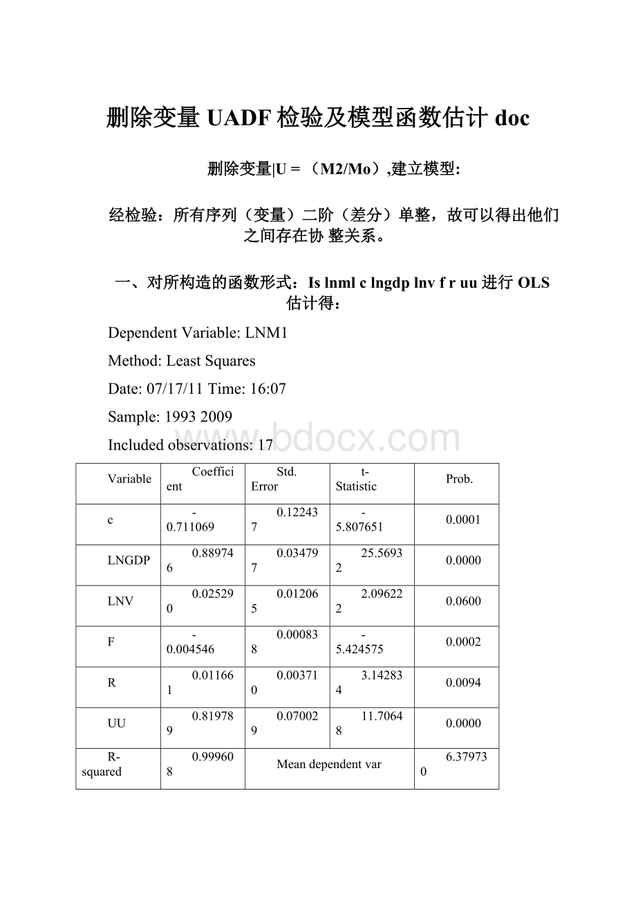 删除变量UADF检验及模型函数估计doc.docx_第1页