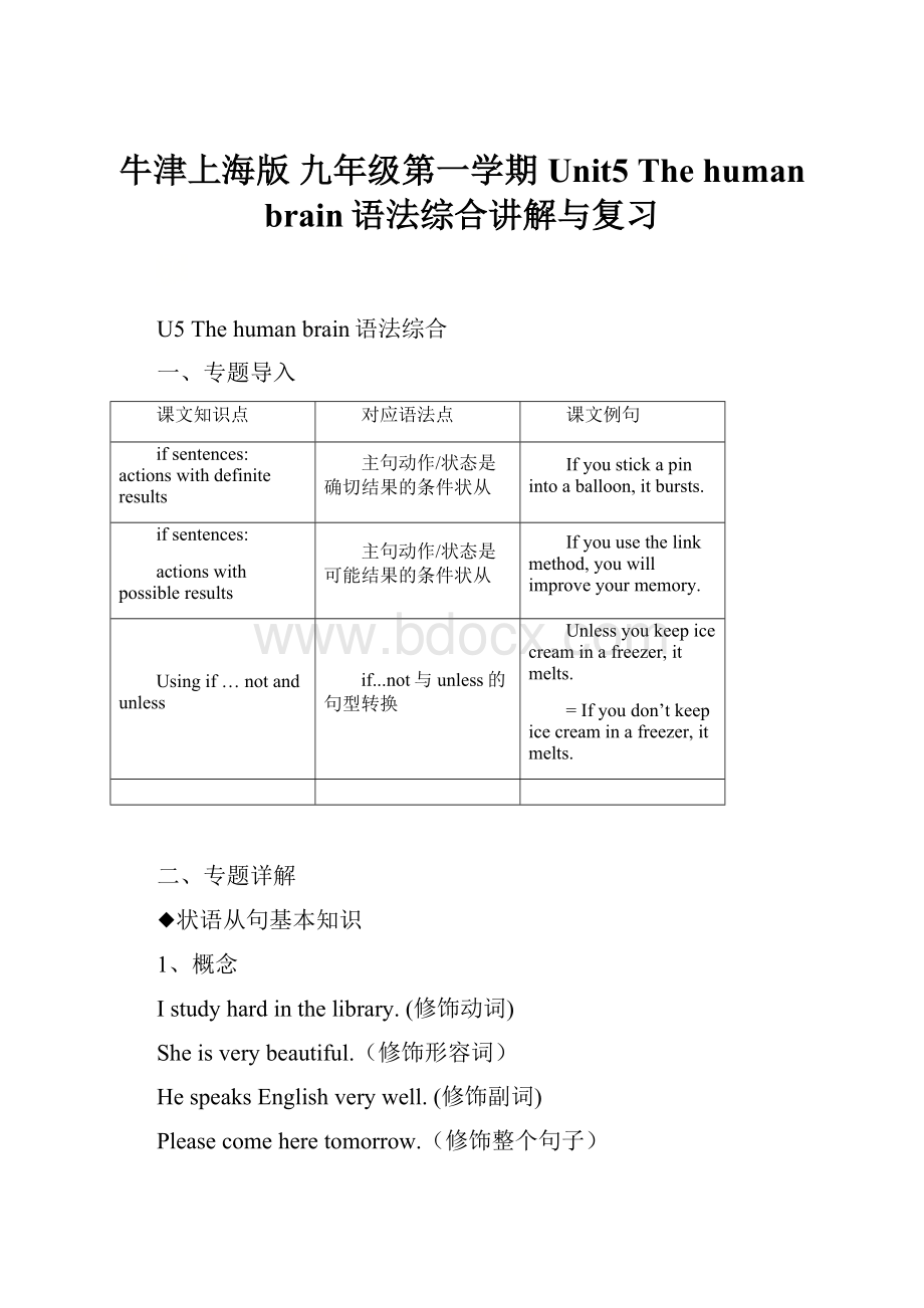 牛津上海版 九年级第一学期Unit5 The human brain语法综合讲解与复习.docx