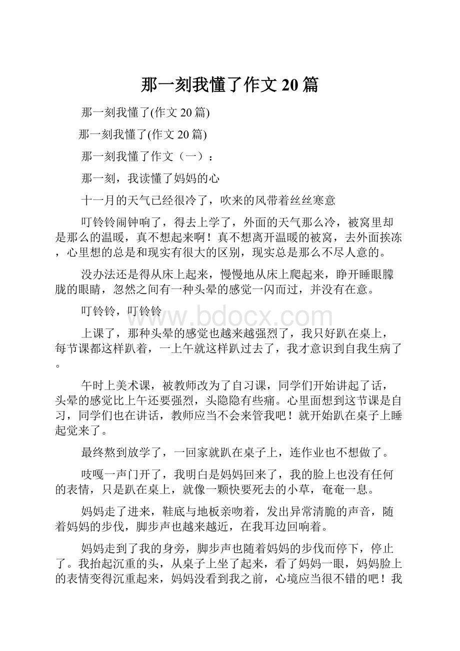 那一刻我懂了作文20篇Word格式.docx_第1页